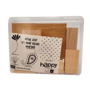 Stampin Up Polka Dots & Paisley Wood Stamp Set Unmounted Flower Happy